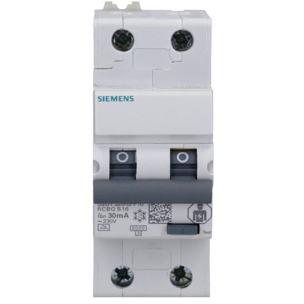Siemens 5SU1326-6FP16 FI/LS-Schalter 6 kA 2P Typ A 30 mA B-Char In: 16A Un: 230V