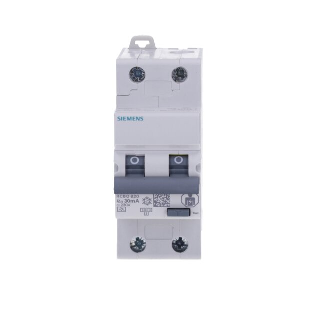 Siemens 5SU1326-6FP20 FI/LS-Schalter 6 kA 2P Typ A 30 mA B-Char In: 20A Un: 230V