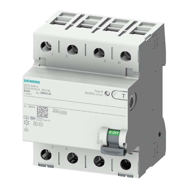 Siemens 5SV3344-4KK14 FI-Schutzschalter Typ B+ 40A 3+N-pol. 30mA 400V 4TE kurzzeitverzögert