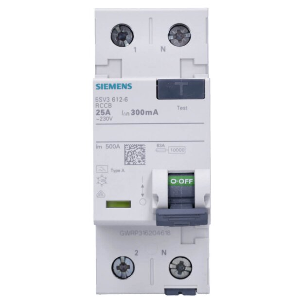 Siemens 5SV3612-6 FI-Schutzschalter 2-polig Typ A In: 25 A 300 mA Un AC: 230 V
