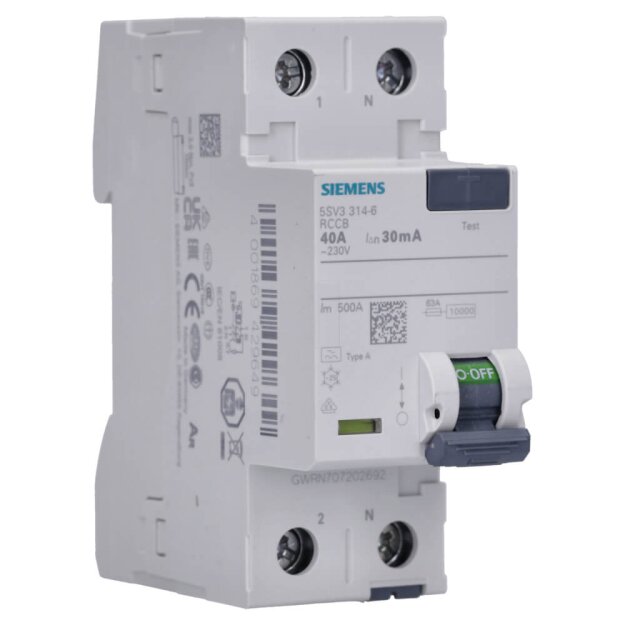 Siemens 5SV3314-6 FI-Schutzschalter 2-polig Typ A In: 40 A 30 mA Un AC: 230 V
