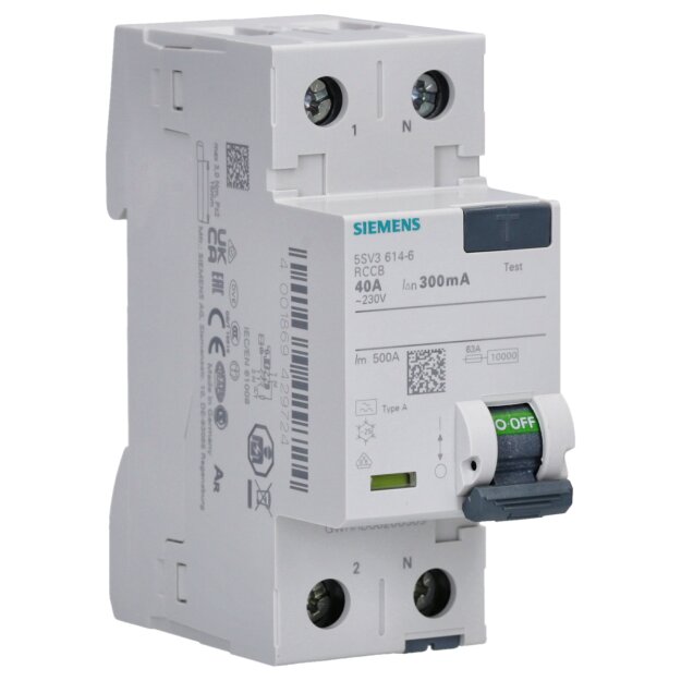 Siemens 5SV3614-6 FI-Schutzschalter 2-polig Typ A In: 40 A 300 mA Un AC: 230 V