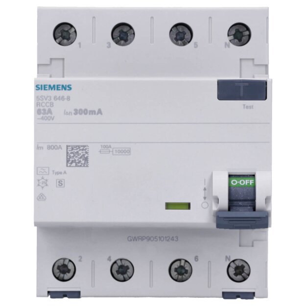 Siemens 5SV3646-8 FI-Schutzschalter 4-polig Typ A selektiv In: 63 A 300 mA Un AC: 400 V