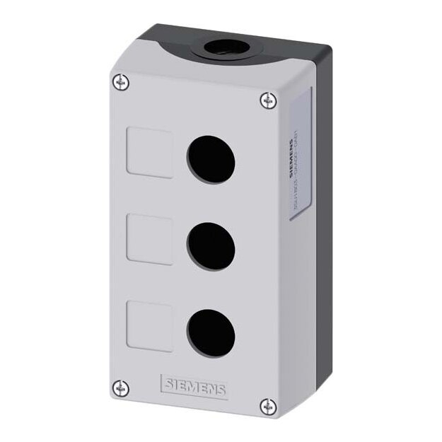 Siemens 3SU1803-0AA00-0AB1 Gehäuse für Befehlsgeräte 22mm rund Kunststoff grau 3 Befehlsstellen