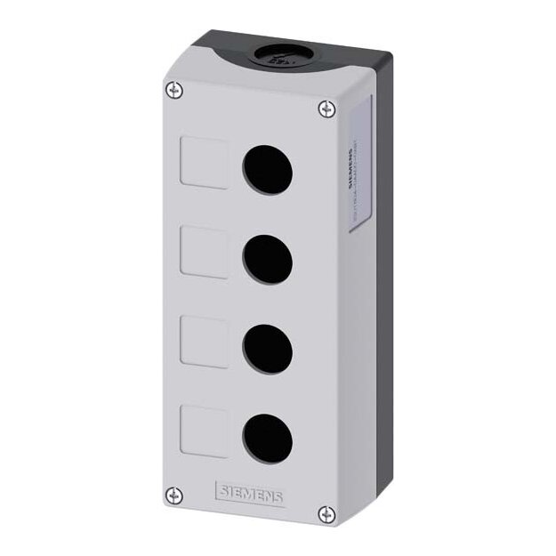 Siemens 3SU1804-0AA00-0AB1 Gehäuse für Befehlsgeräte 22mm rund Kunststoff grau 4 Befehlsstellen