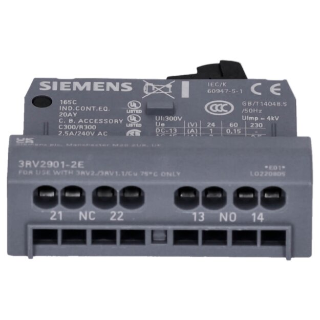 Siemens 3RV2901-2E Hilfsschalter querliegend 1S+1Ö Federzuganschluss für Leistungsschalter S00/S0