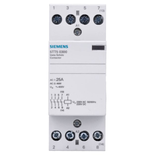 Siemens 5TT5030-0 INSTA-Schütz mit 4 Schließern Kontakt für AC 230V 400V 25A Ansteuerung AC 230V DC 220V