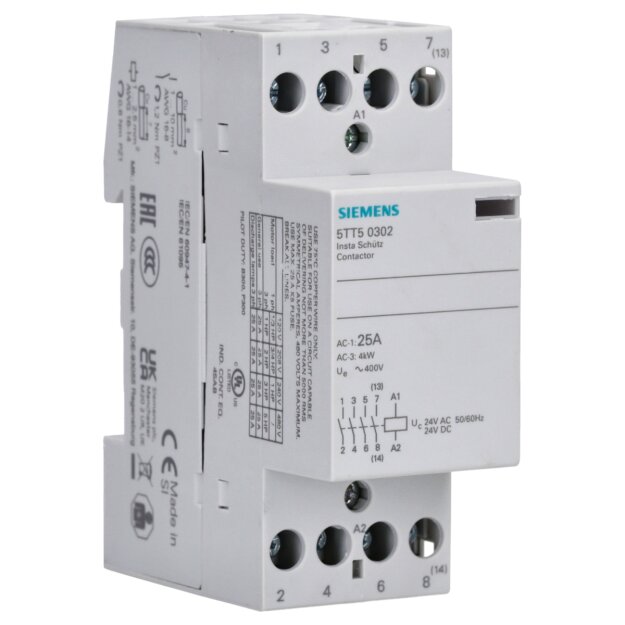Siemens 5TT5030-2 INSTA-Schütz mit 4 Schließern Kontakt für AC 230V 400V 25A Ansteuerung AC/DC 24V