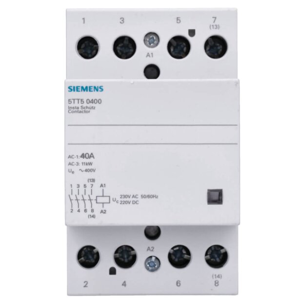 Siemens 5TT5040-0 INSTA-Schütz mit 4 Schließern Kontakt für AC 230V 400V 40A Ansteuerung AC 230V DC 220V