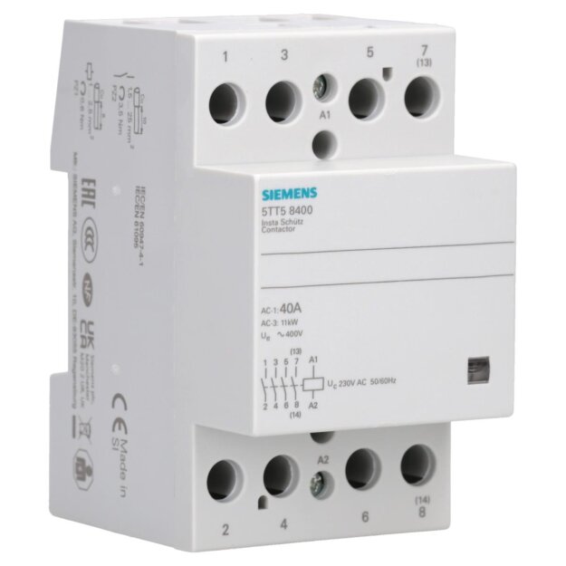 Siemens 5TT5840-0 INSTA-Schütz mit 4 Schließern Kontakt für AC 230V 400V 40A Ansteuerung AC 230V