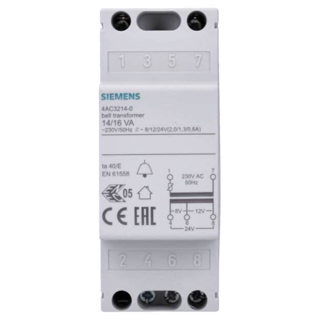 Siemens 4AC3214-0 Klingeltransformator 14VA Primär 230-240V AC 50Hz Sekundär 8V 12V 24V AC