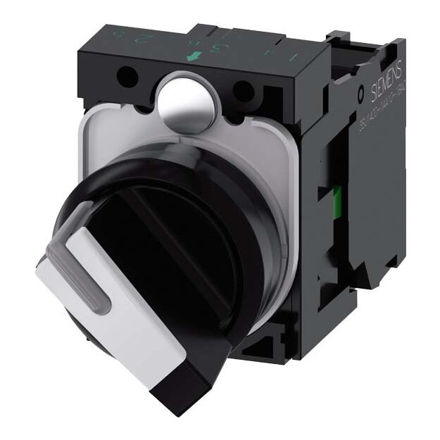 Siemens 3SU1100-2BF60-1BA0 Knebelschalter beleuchtbar 22mm rund Kunststoff schwarz weiß 1S
