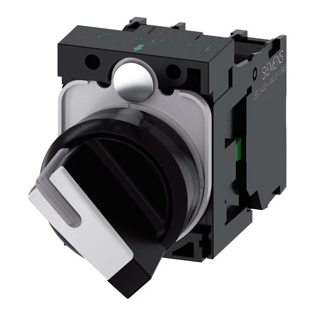 Siemens 3SU1100-2BF60-1MA0 Knebelschalter beleuchtbar 22mm rund Kunststoff schwarz weiß 1S+1Ö
