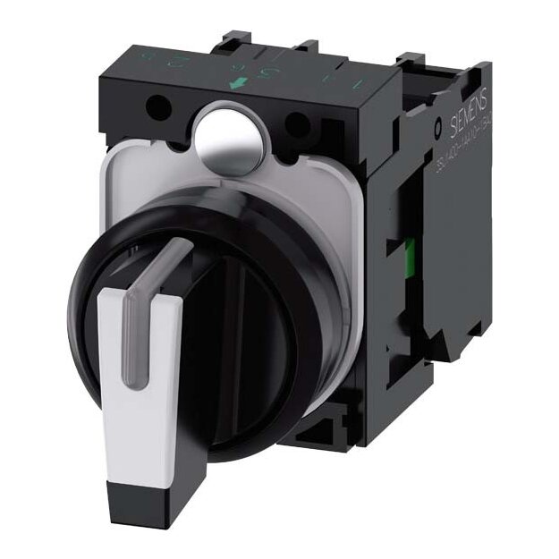 Siemens 3SU1100-2BL60-1NA0 Knebelschalter beleuchtbar 22mm rund Kunststoff schwarz weiß 1S 1S