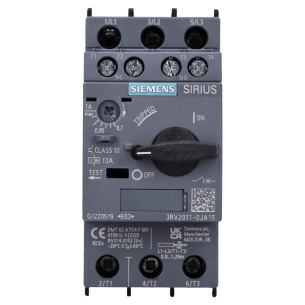 Siemens 3RV2011-0JA15 Leistungsschalter S00 Motorschutz Class 10 A-Auslöser 0,7-1A N-Auslöser 13A