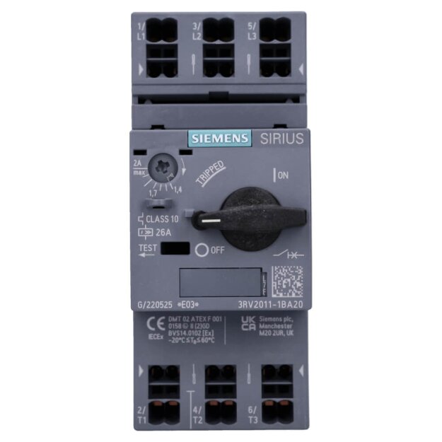 Siemens 3RV2011-1BA20 Leistungsschalter S00 Motorschutz Class 10 A-Auslöser 1,4-2A N-Auslöser 26A