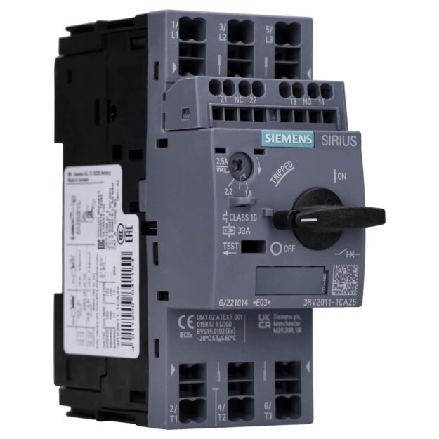 Siemens 3RV2011-1CA25 Leistungsschalter S00 Motorschutz Class 10 A-Auslöser 1,8-2,5A N-Auslöser 33A