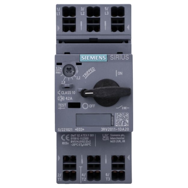 Siemens 3RV2011-1DA20 Leistungsschalter S00 Motorschutz Class 10 A-Auslöser 2,2-3,2A N-Auslöser 42A