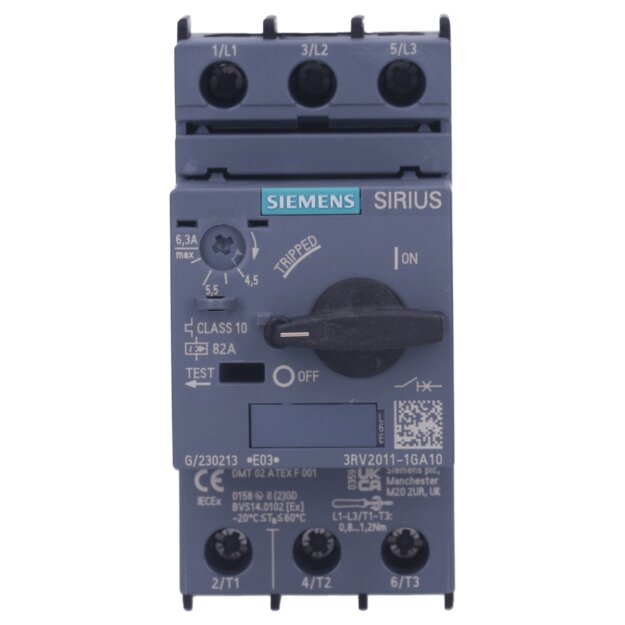 Siemens 3RV2011-1GA10 Leistungsschalter S00 Motorschutz Class 10 A-Auslöser 4,5-6,3A N-Auslöser 82A