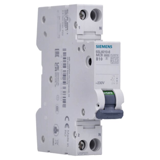 Siemens 5SL6010-6 LEITUNGSSCHUTZSCHALTER 230V 6KA 1+N-polig/1TE B10
