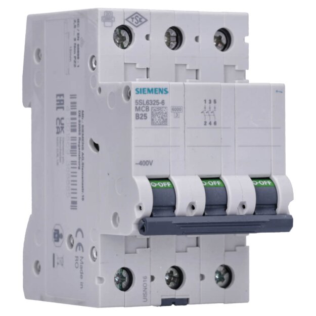 Siemens 5SL6325-6 Leitungsschutzschalter 400V 6kA 3-polig B 25A