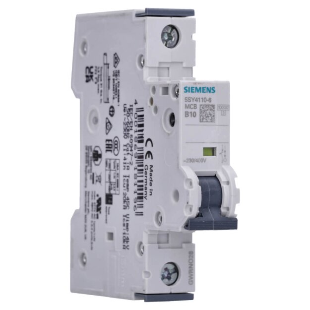 Siemens 5SY4110-6 Leitungsschutzschalter 230/400 V Icn: 10 kA 1P Icu: 20 kA B-Char In: 10 A