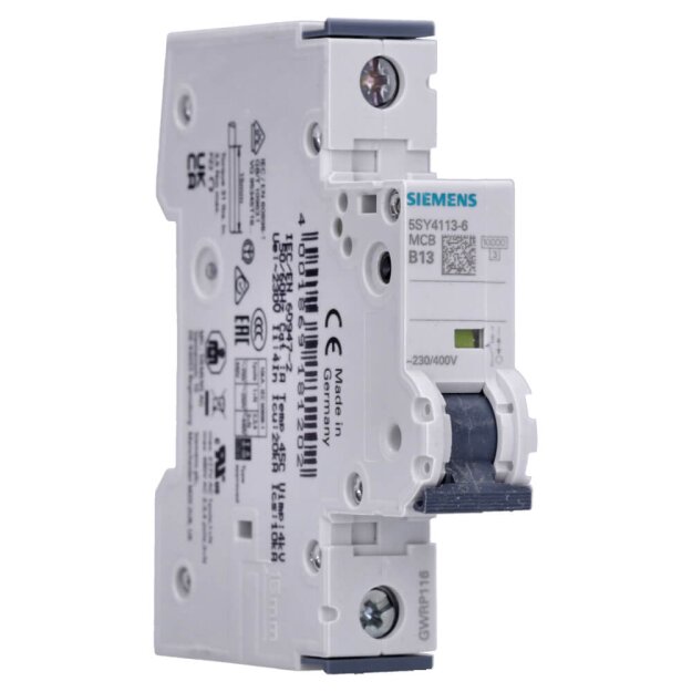 Siemens 5SY4113-6 Leitungsschutzschalter 230/400 V Icn: 10 kA 1P Icu: 20 kA B-Char In: 13 A