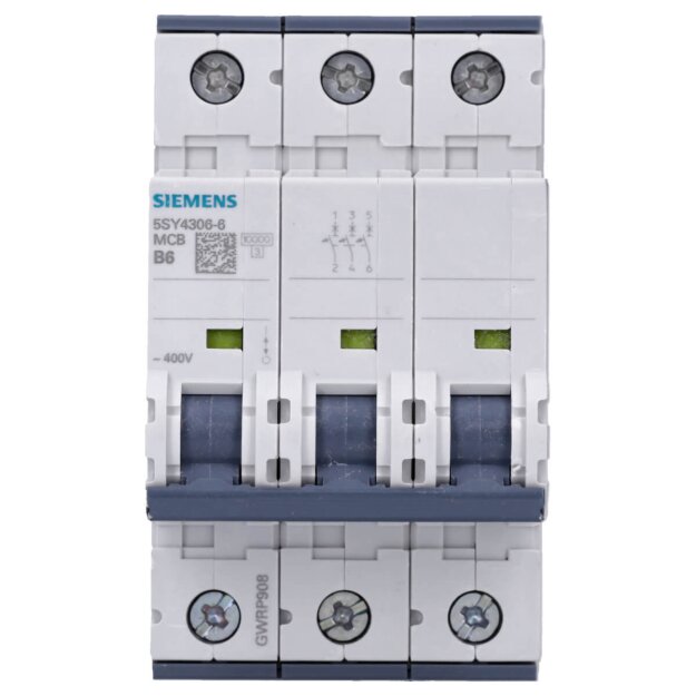 Siemens 5SY4306-6 Leitungsschutzschalter 400 V Icn: 10 kA 3P Icu: 35 kA B-Char In: 6 A