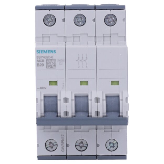 Siemens 5SY4320-6 Leitungsschutzschalter 400 V Icn: 10 kA 3P Icu: 20 kA B-Char In: 20 A