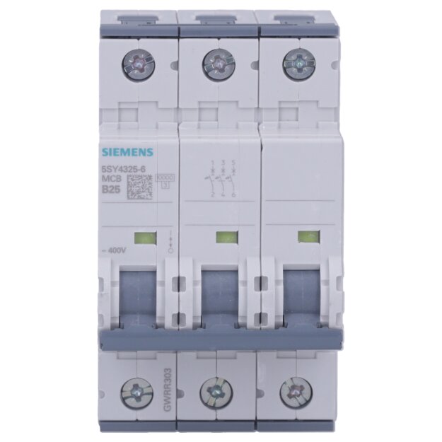 Siemens 5SY4325-6 Leitungsschutzschalter 400 V Icn: 10 kA 3P Icu: 20 kA B-Char In: 25 A