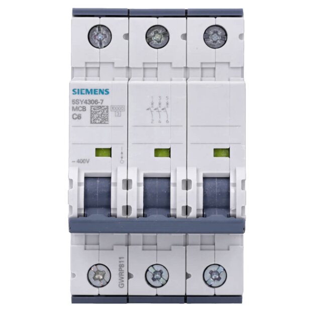 Siemens 5SY4306-7 Leitungsschutzschalter 400 V Icn: 10 kA 3P Icu: 35 kA C-Char In: 6 A