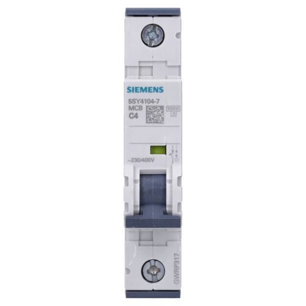 Siemens 5SY4104-7 Leitungsschutzschalter 230/400 V Icn: 10 kA 1P Icu: 35 kA C-Char In: 4 A