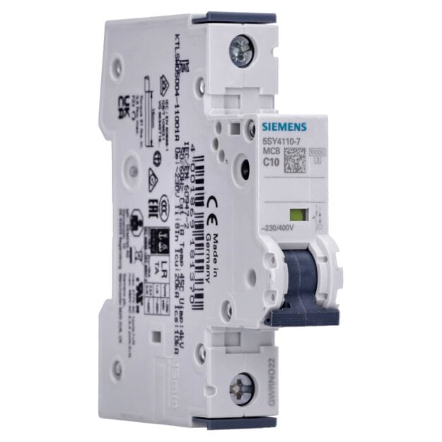 Siemens 5SY4110-7 Leitungsschutzschalter 230/400 V Icn: 10 kA 1P Icu: 20 kA C-Char In: 10 A