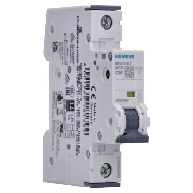 Siemens 5SY4116-7 Leitungsschutzschalter 230/400 V Icn: 10 kA 1P Icu: 20 kA C-Char In: 16 A