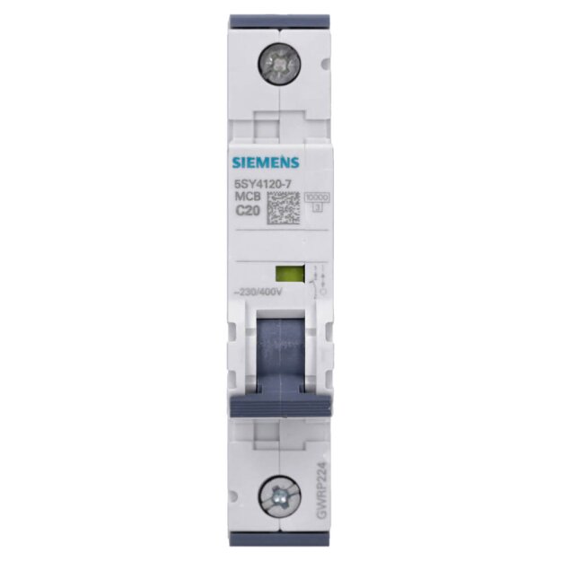 Siemens 5SY4120-7 Leitungsschutzschalter 230/400 V Icn: 10 kA 1P Icu: 20 kA C-Char In: 20 A