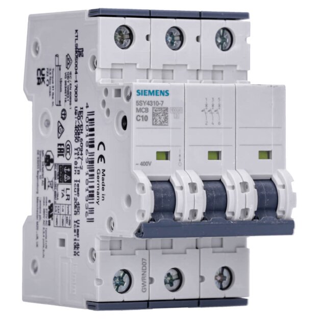 Siemens 5SY4310-7 Leitungsschutzschalter 400 V Icn: 10 kA 3P Icu: 20 kA C-Char In: 10 A