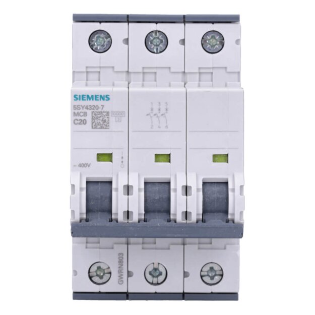 Siemens 5SY4320-7 Leitungsschutzschalter 400 V Icn: 10 kA 3P Icu: 20 kA C-Char In: 20 A