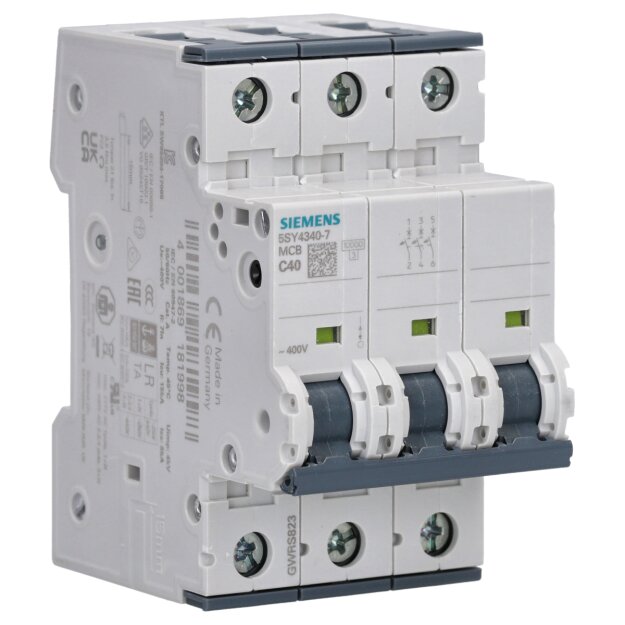 Siemens 5SY4340-7 Leitungsschutzschalter 400 V Icn: 10 kA 3P Icu: 15 kA C-Char In: 40 A