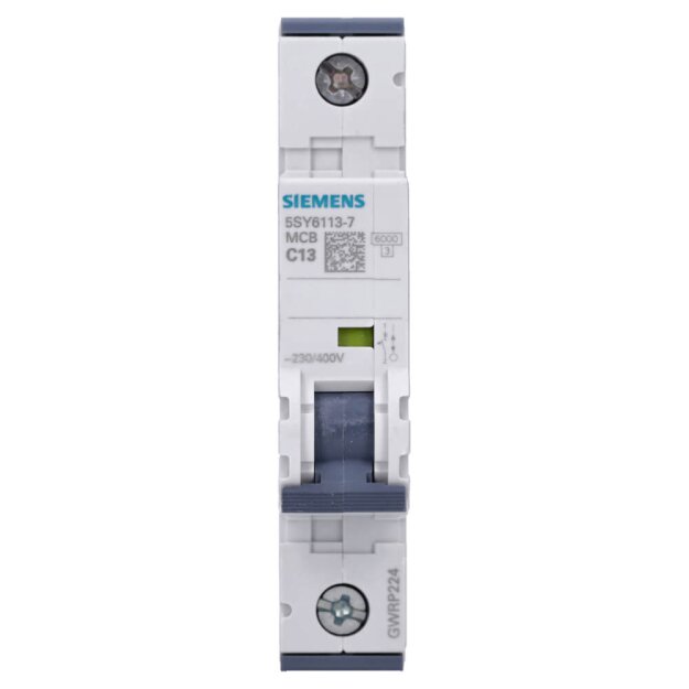 Siemens 5SY6113-7 Leitungsschutzschalter 230/400 V Icn: 6 kA 1P Icu: 15 kA C-Char In: 13 A