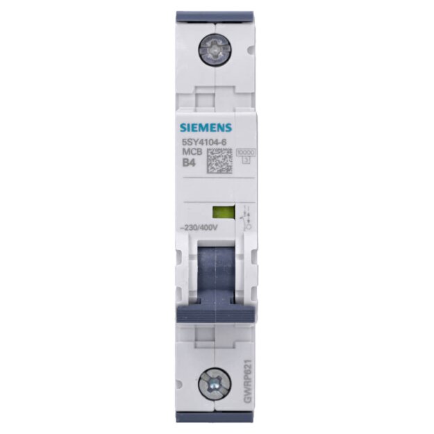 Siemens 5SY4104-6 Leitungsschutzschalter 230/400 V Icn: 10 kA 1P Icu: 35 kA B-Char In: 4 A