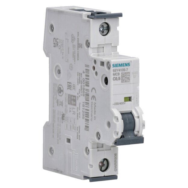 Siemens 5SY4105-7 Leitungsschutzschalter 230/400 V Icn: 10 kA 1P Icu: 35 kA C-Char In: 0,5 A