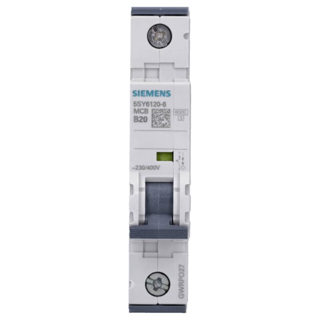 Siemens 5SY6120-6 Leitungsschutzschalter 230/400 V Icn: 6 kA 1P Icu: 15 kA B-Char In: 20 A