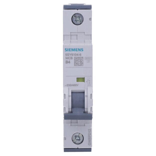 Siemens 5SY6104-6 Leitungsschutzschalter 230/400 V Icn: 6 kA 1P Icu: 30 kA B-Char In: 4 A
