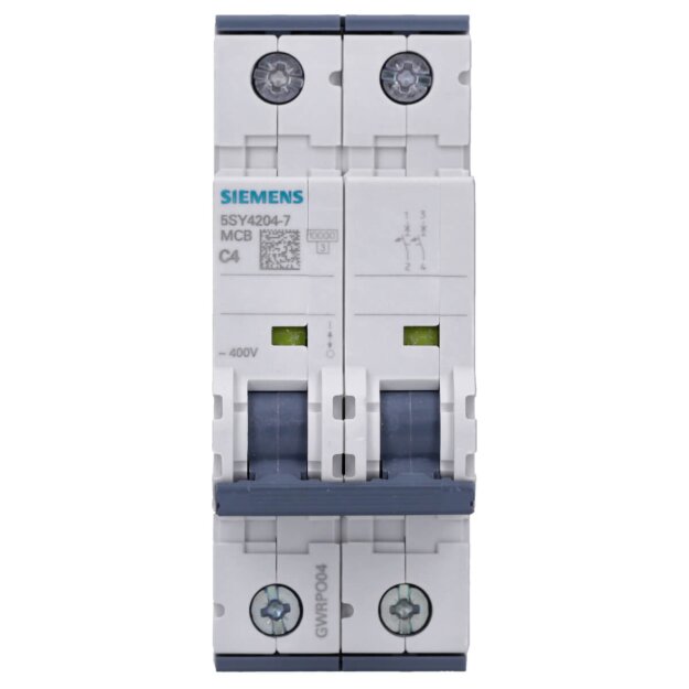 Siemens 5SY4204-7 Leitungsschutzschalter 400 V Icn: 10 kA 2P Icu: 35 kA C-Char In: 4 A