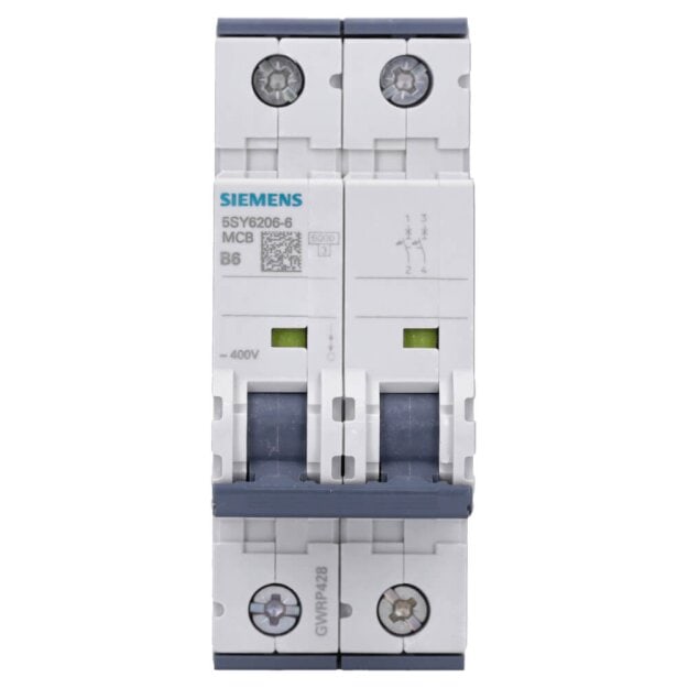 Siemens 5SY6206-6 Leitungsschutzschalter 400 V Icn: 6 kA 2P Icu: 30 kA B-Char In: 6 A