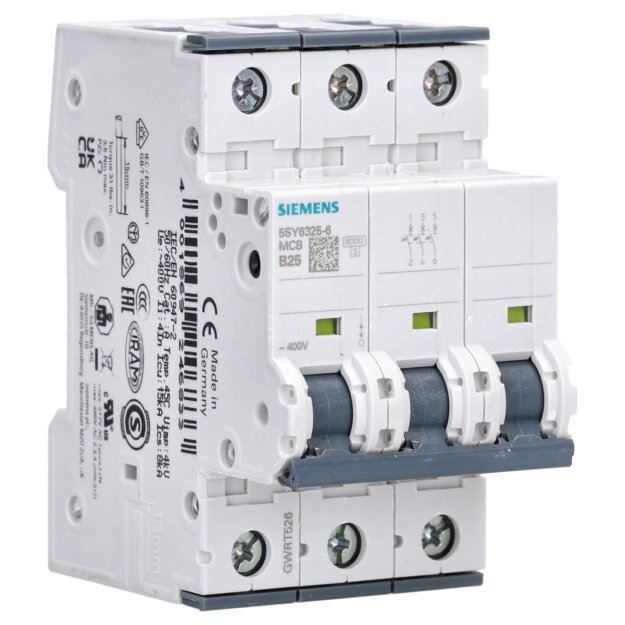 Siemens 5SY6325-6 Leitungsschutzschalter 400 V Icn: 6 kA 3P Icu: 15 kA B-Char In: 25 A