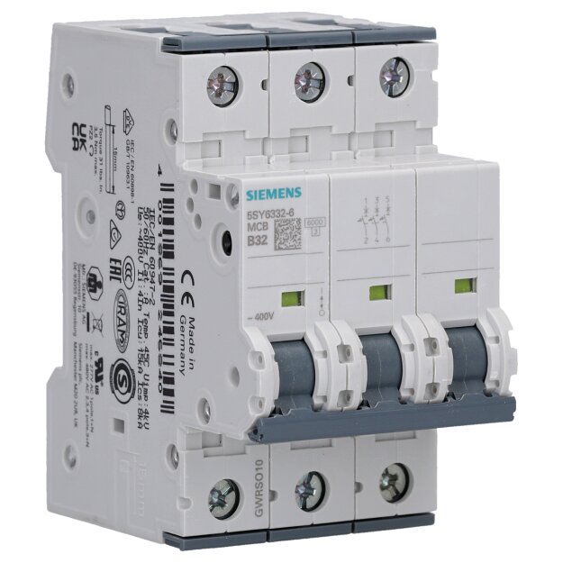 Siemens 5SY6332-6 Leitungsschutzschalter 400 V Icn: 6 kA 3P Icu: 15 kA B-Char In: 32 A