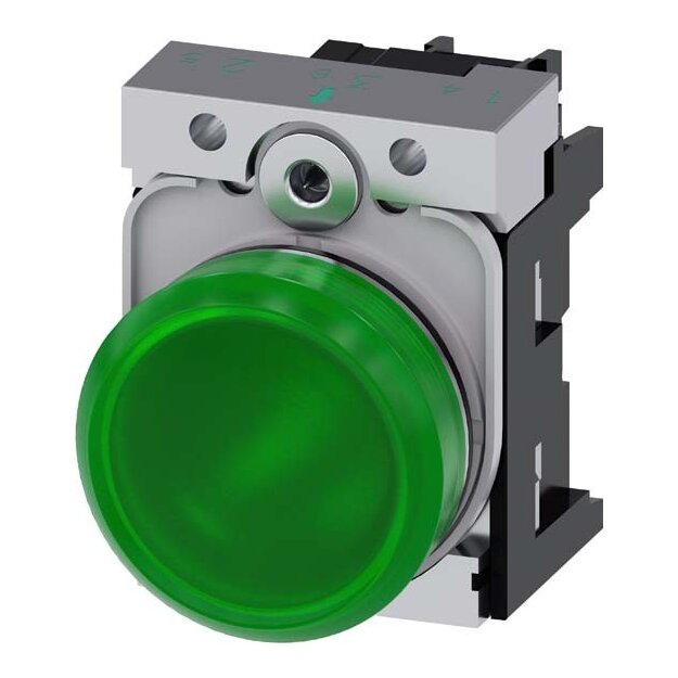 Siemens 3SU1152-6AA40-1AA0 Leuchtmelder 22mm rund Metall hochglanz grün Linse glatt AC/DC 24V