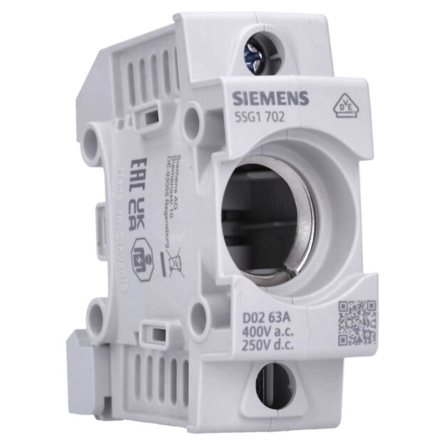 Siemens 5SG1702 NEOZED Sicherungssockel D02 1-polig 63 A Un AC: 400 V Un DC: 250 V