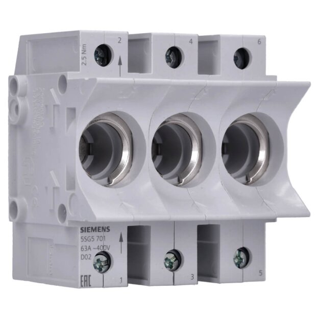 Siemens 5SG5701 NEOZED Sicherungssockel D02 3-polig 63 A Un AC: 400 V Un DC: 250 V